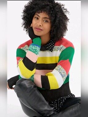 Cabi Pop Crop Pullover Multi Stripe Knit Cotton M  Sweater Kidcore Goblincore